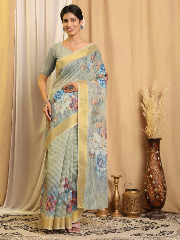 Shivam Fabrics Sea Green Chanderi Fabric Printed Saree