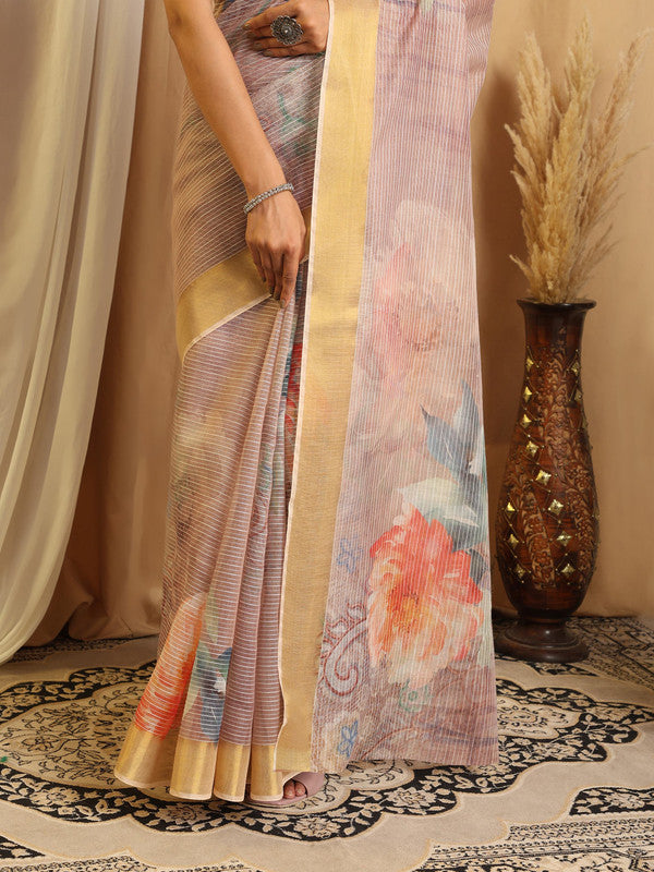 Shivam Fabrics Purple Chanderi Fabric Printed Saree