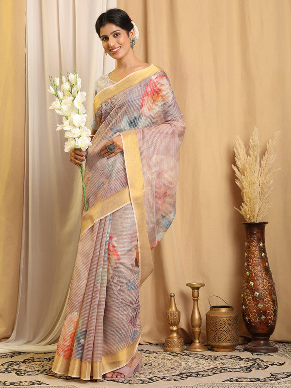 Shivam Fabrics Purple Chanderi Fabric Printed Saree