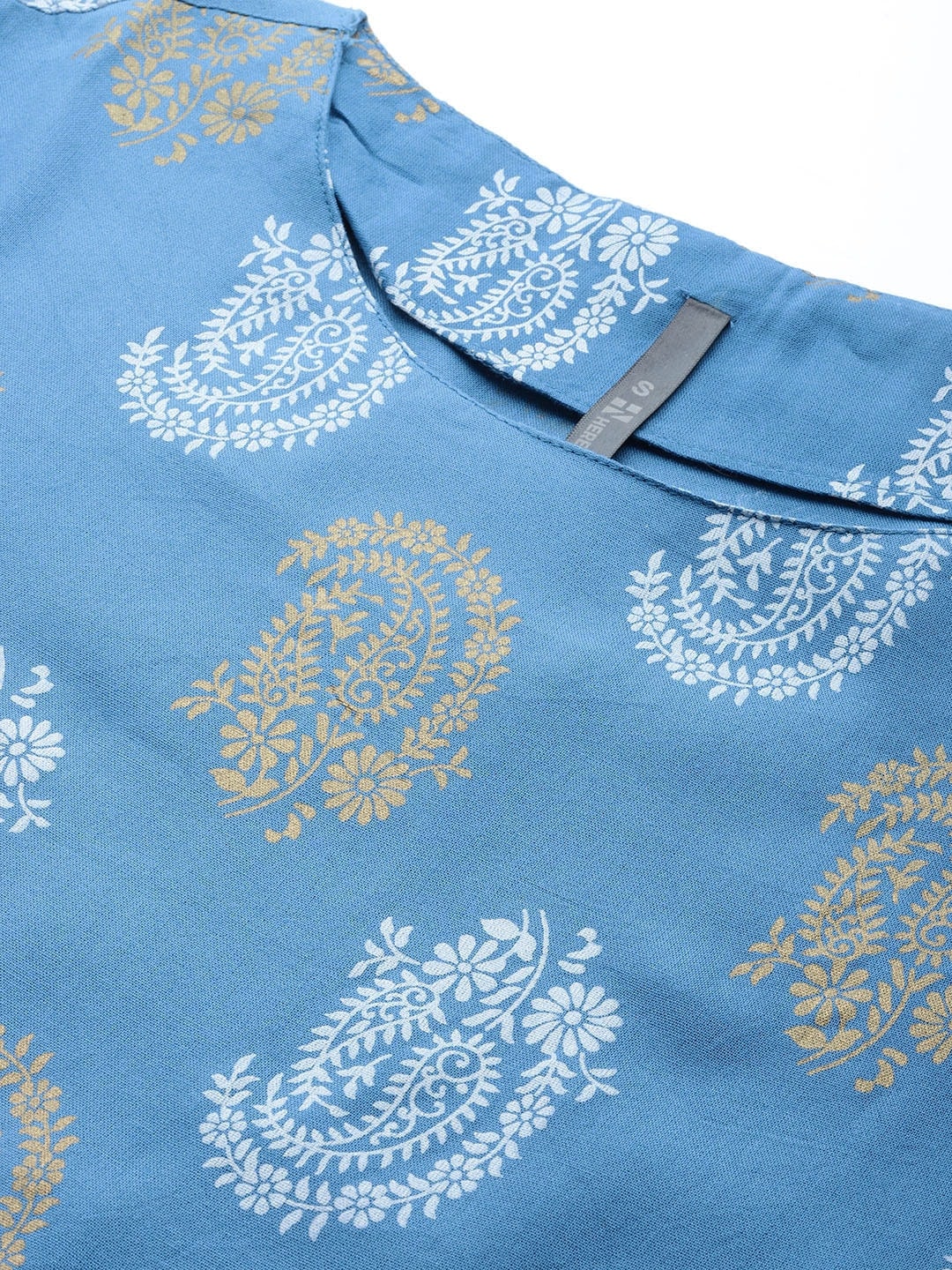 HERE&NOW Women Blue & Golden Paisley Printed Straight Kurta