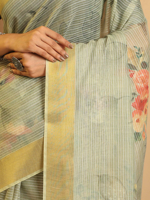 Shivam Fabrics Green Chanderi Fabric Printed Saree