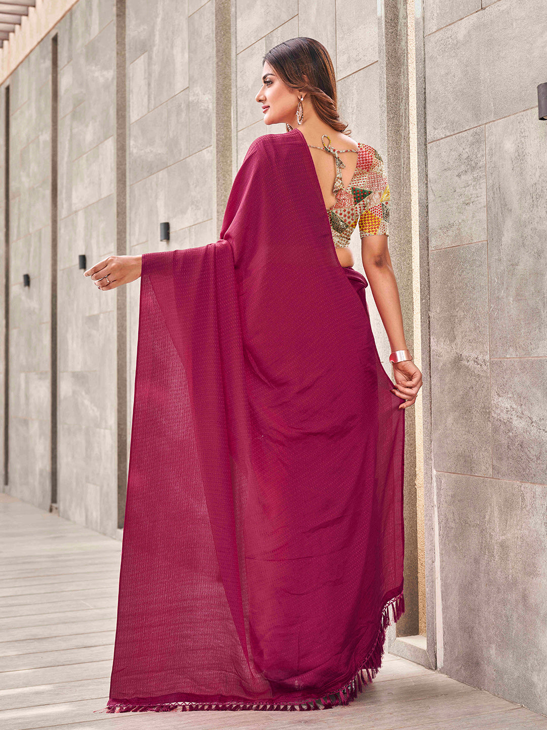 Tikhi Imli Woven Design Tasselled Satin Jacquard Ready to Wear Saree