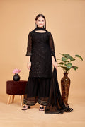 Women's A-Line Black Kurta and Sharara With Dupatta Set - A2M