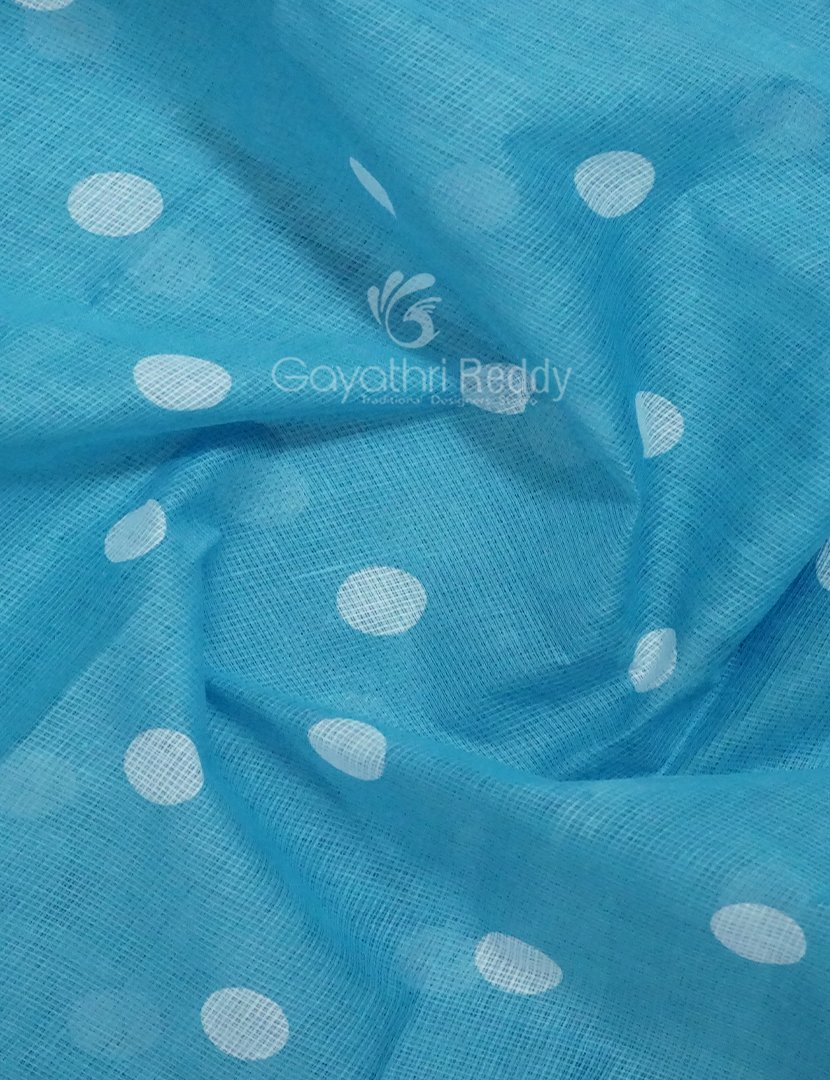 Shades of Sky Blue With Polka Print Munga Cotton Saree By Gayathri Reddy Designer Studio