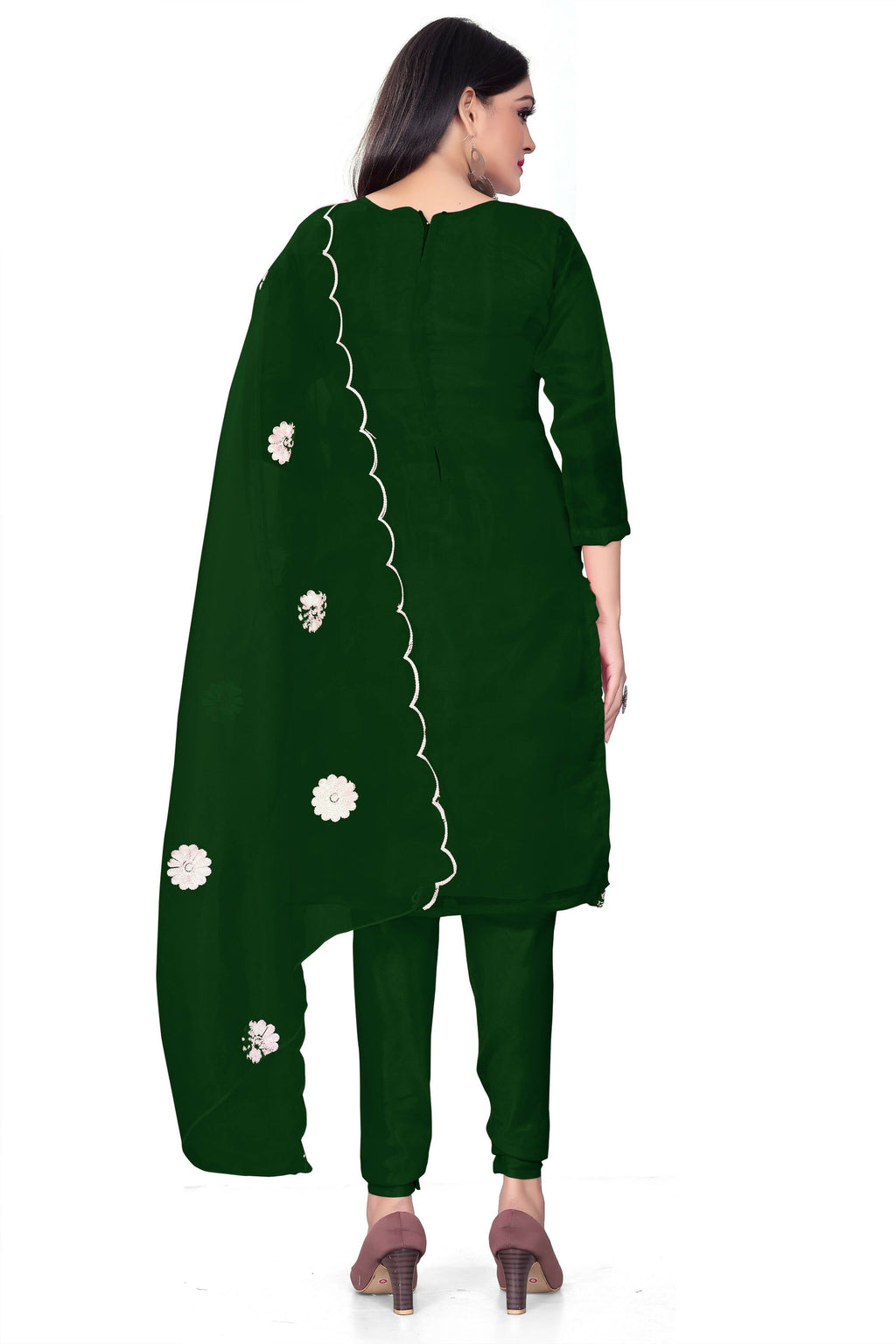 Green Organza Silk Embroidered Work Unstitched Dress Material - Tanvi