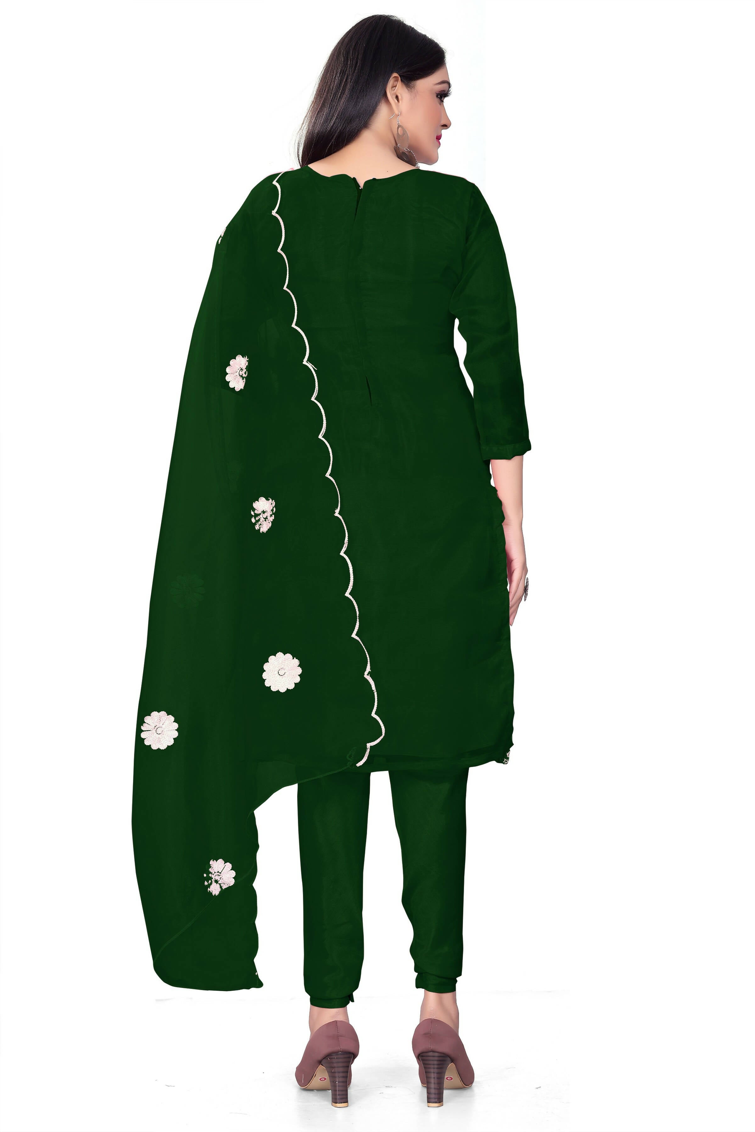 Green Organza Silk Embroidered Work Unstitched Dress Material - Tanvi