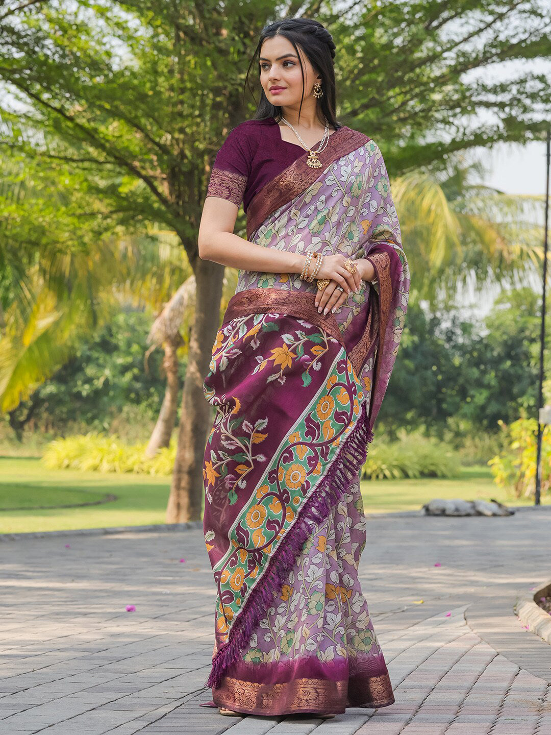 Tikhi Imli Floral Printed Zari Ready to Wear Saree