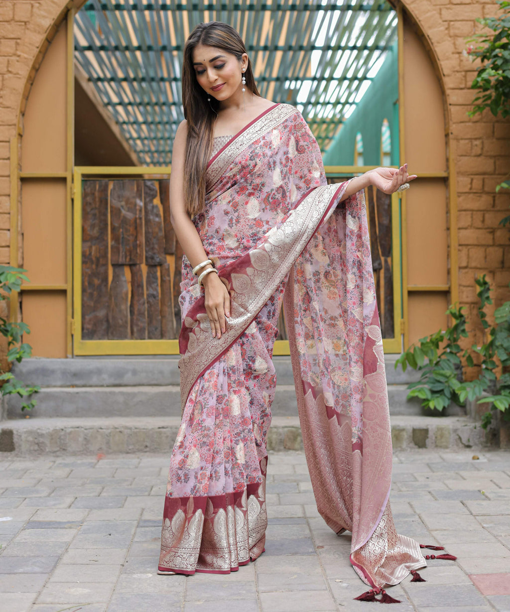Vamsee Dhruvini Baby Pink Georgette Saree