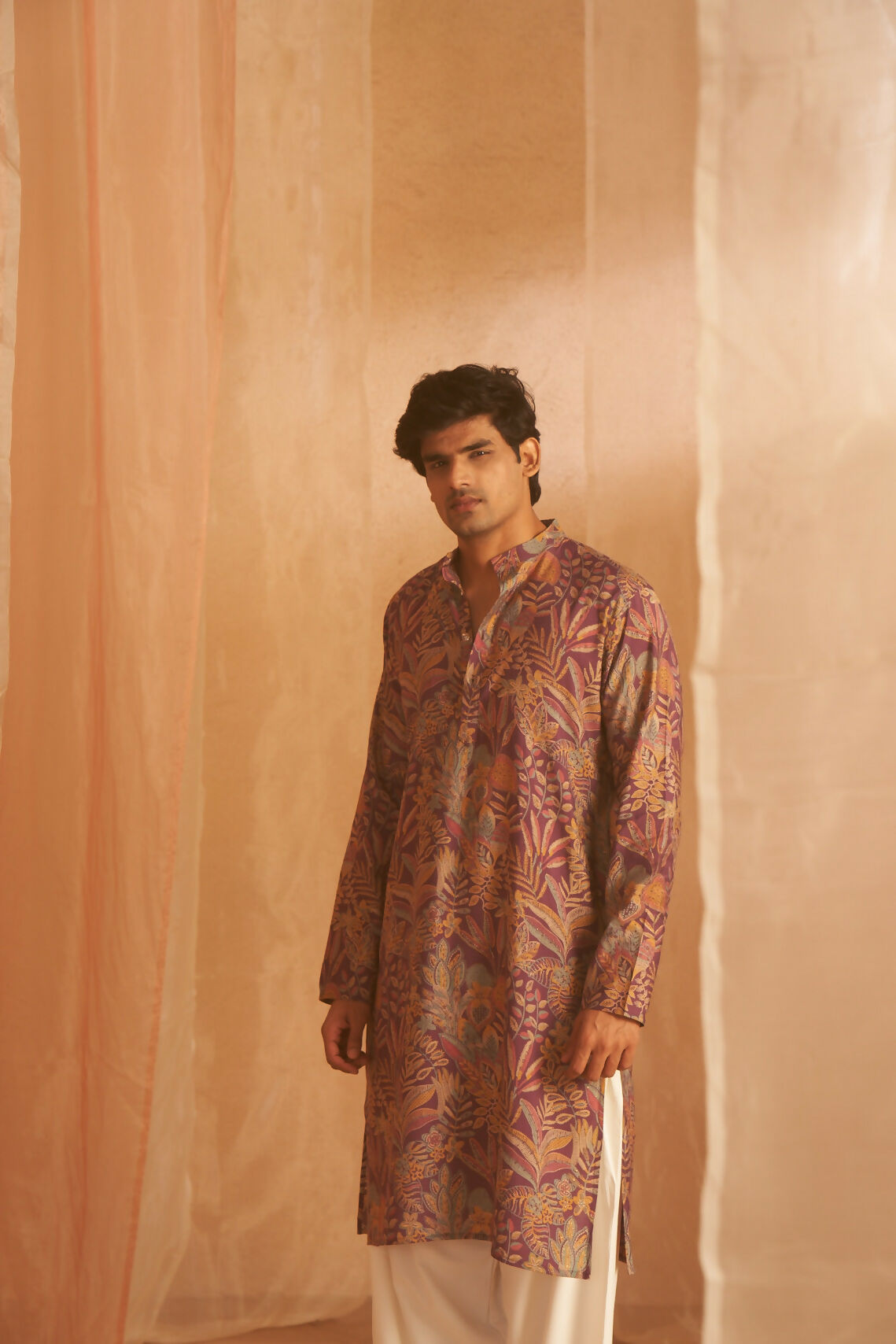 Purple Modal Silk Designer Printed Men's Kurta Set - Mahotsav