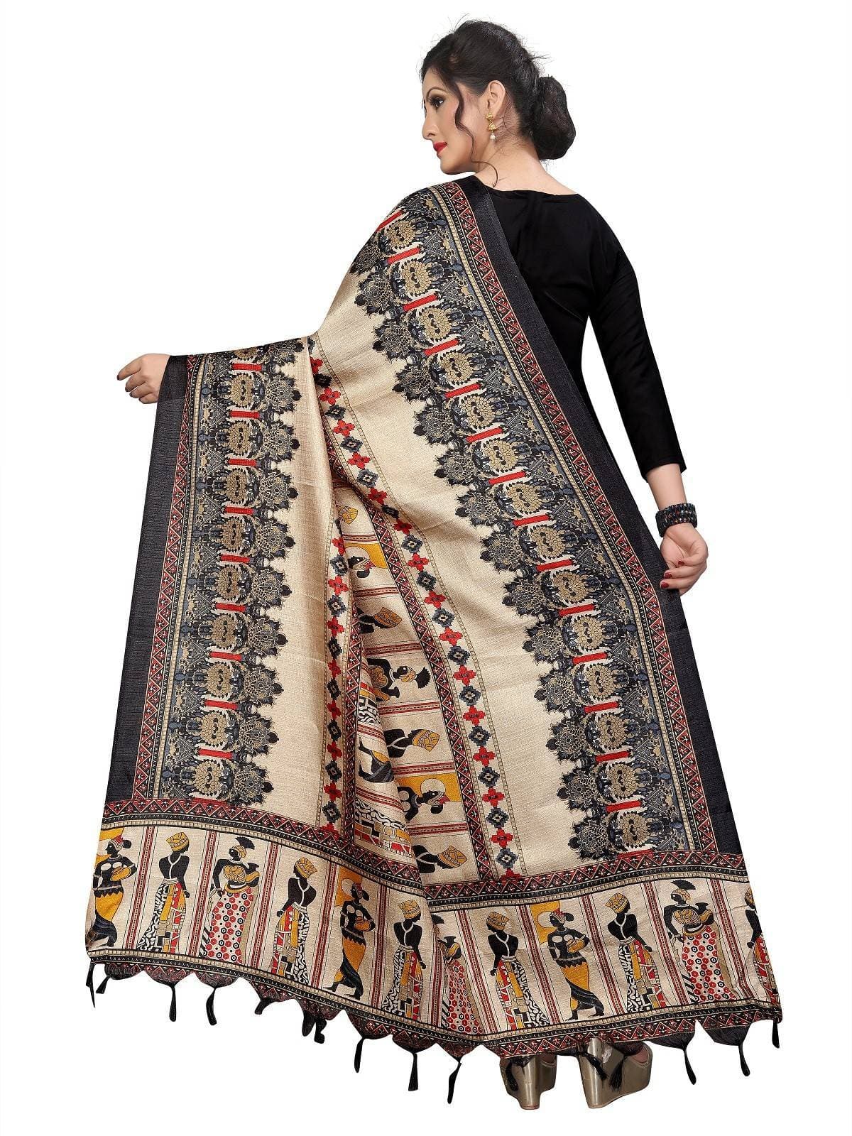 Vamika Black Latest Printed Khadi Beautiful Bhagalpuri Dupatta