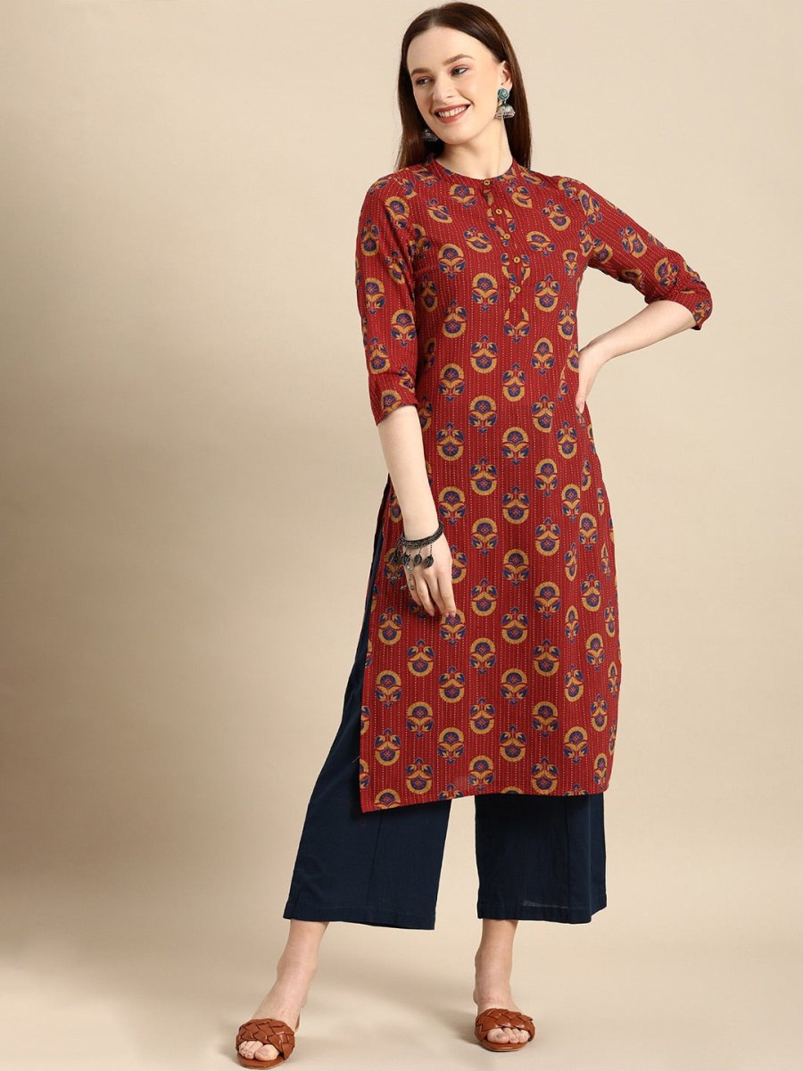 All About You Women Brown Ethnic Motifs Printed Regular Kurta