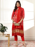 Yufta Red Gajji Silk Zari_Work Kurta Dupatta Pant Set