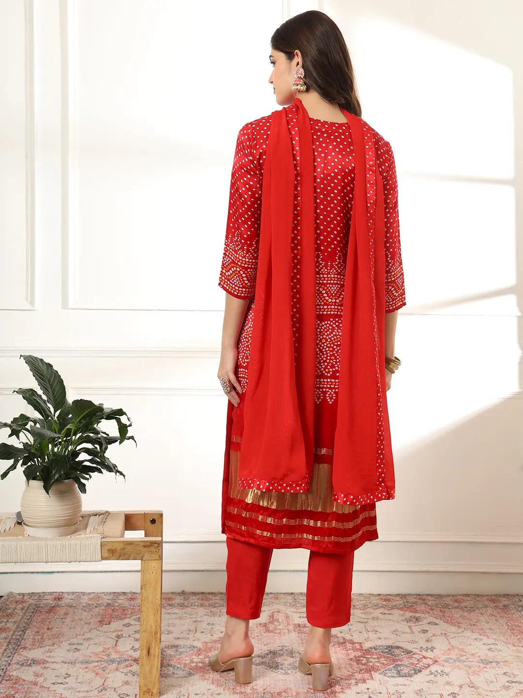 Yufta Red Gajji Silk Zari_Work Kurta Dupatta Pant Set
