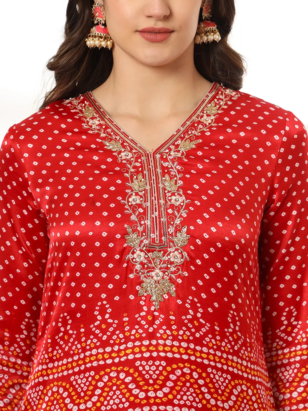 Yufta Red Gajji Silk Zari_Work Kurta Dupatta Pant Set