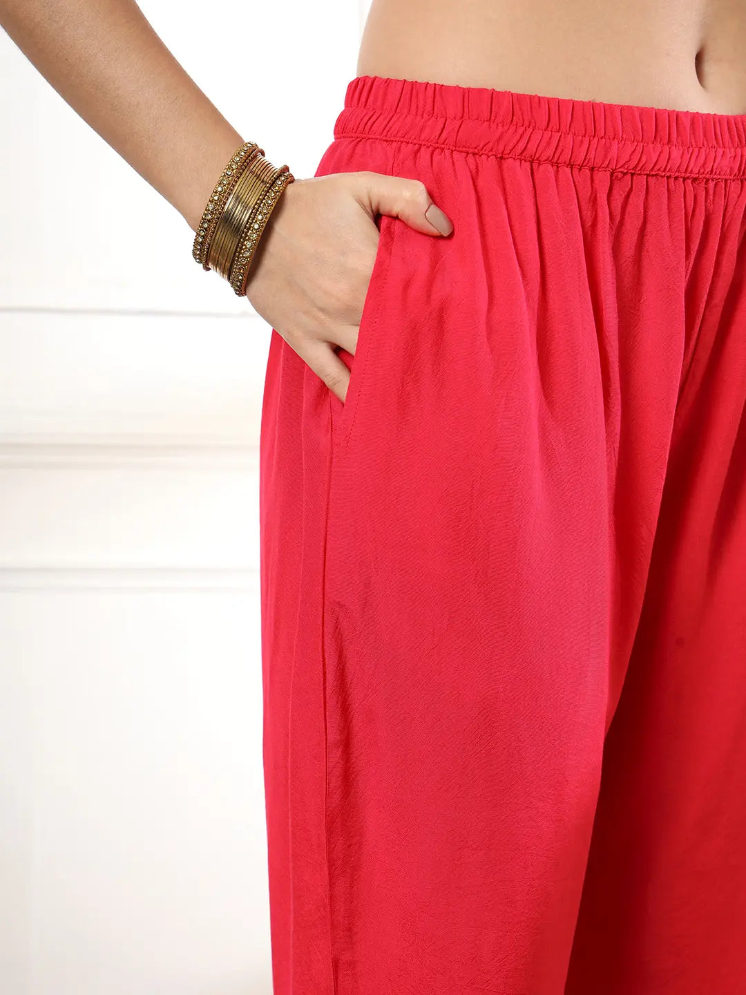 Yufta Hot Pink Gajji Silk Zari_Work Kurta Dupatta Pant Set