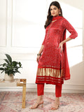 Yufta Maroon Gajji Silk Bandhani embroidered Kurta with Trousers with dupatta Set