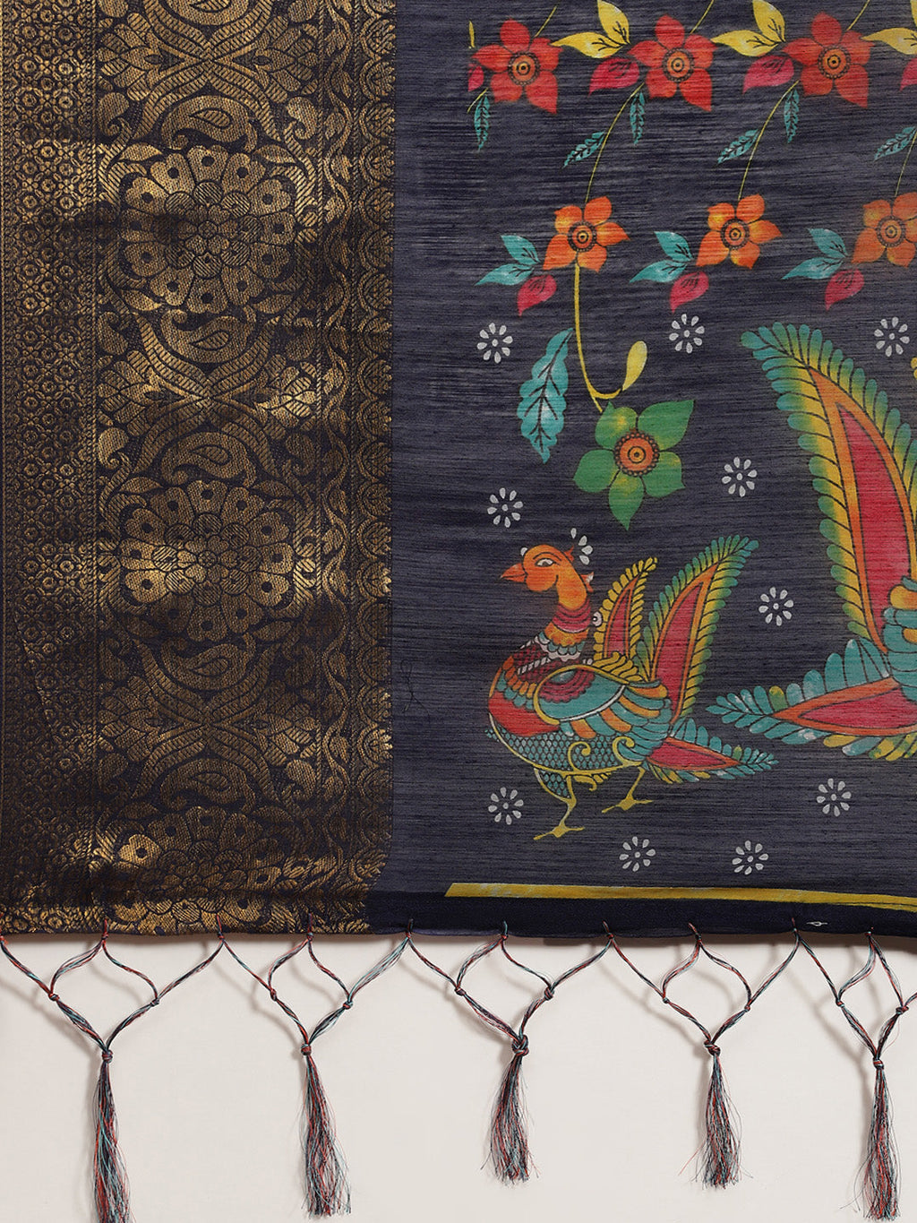 Saree Mall Navy Blue Kalamkari Saree
