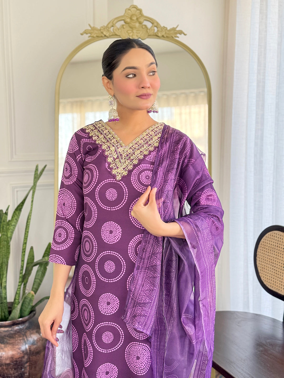 The52 Women's Gorgeous Rayon Embroidery Straight Kurta with Pant And Dupatta Set