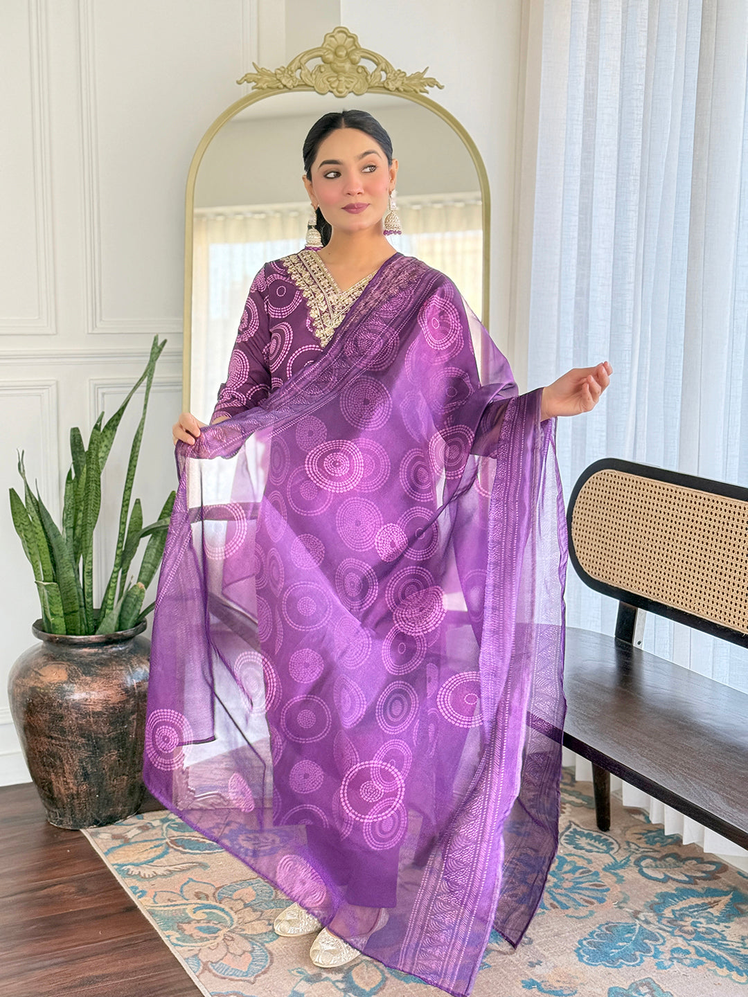 The52 Women's Gorgeous Rayon Embroidery Straight Kurta with Pant And Dupatta Set