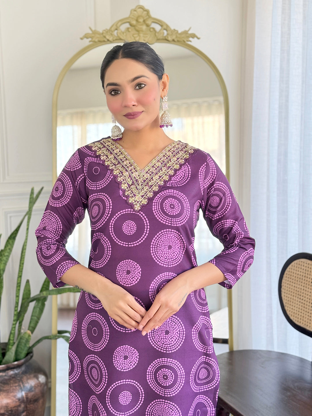 The52 Women's Gorgeous Rayon Embroidery Straight Kurta with Pant And Dupatta Set