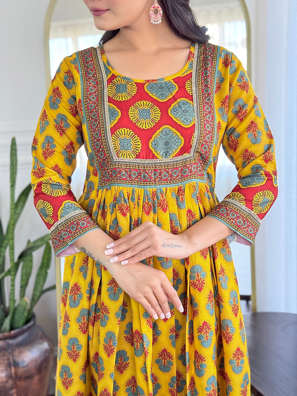The52 Women's Gorgeous Rayon Printed Flared Kurta with Pant And Dupatta Set