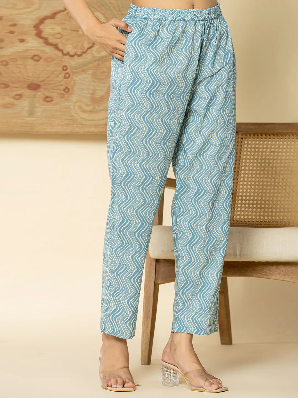 Yufta Pure Cotton Sky Blue Floral Embroidery Kurta Dupatta Pant Set