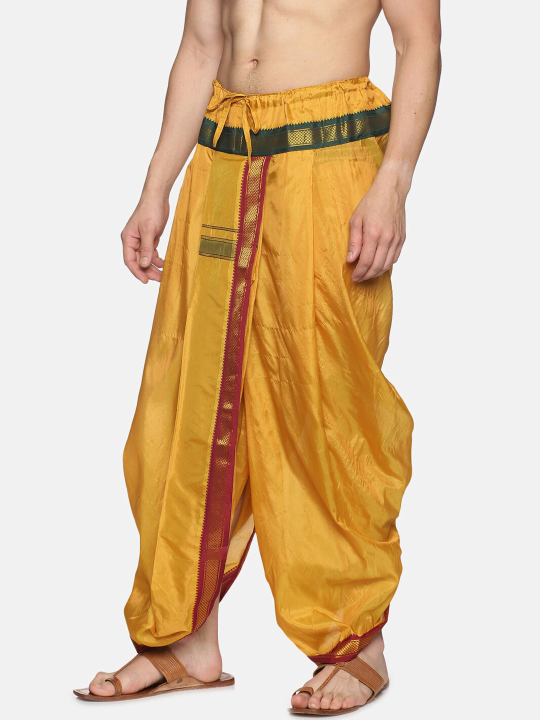 Sethukrishna Men Mustard-Yellow & Red Solid Readymade Dhoti