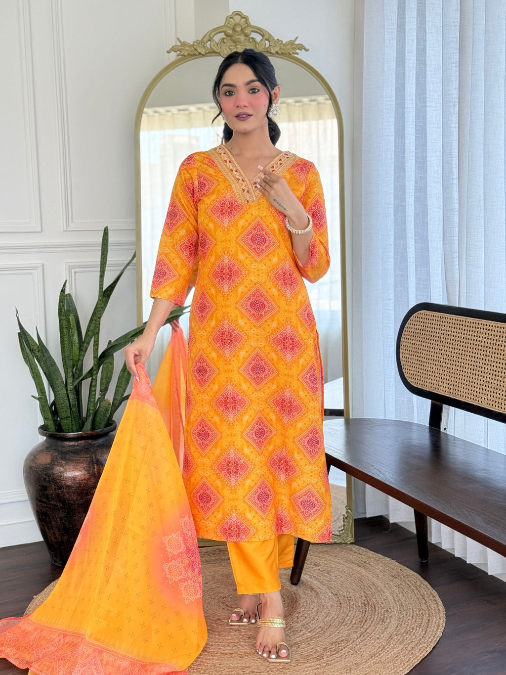 The52 Women's Beautiful Rayon Embroidery work Straight Kurta with Pant and Dupatta Set