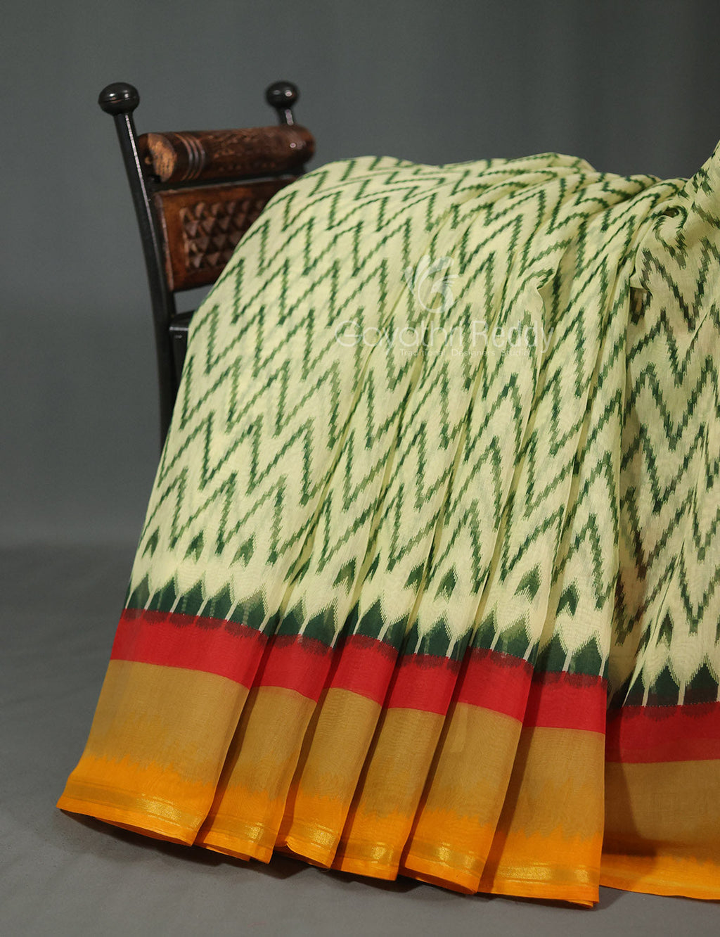 Shades of Light Apple Green And Yellow Colour Blouse Ikat Design Semi Chanderi Saree By Gayathri Reddy Designer Studio