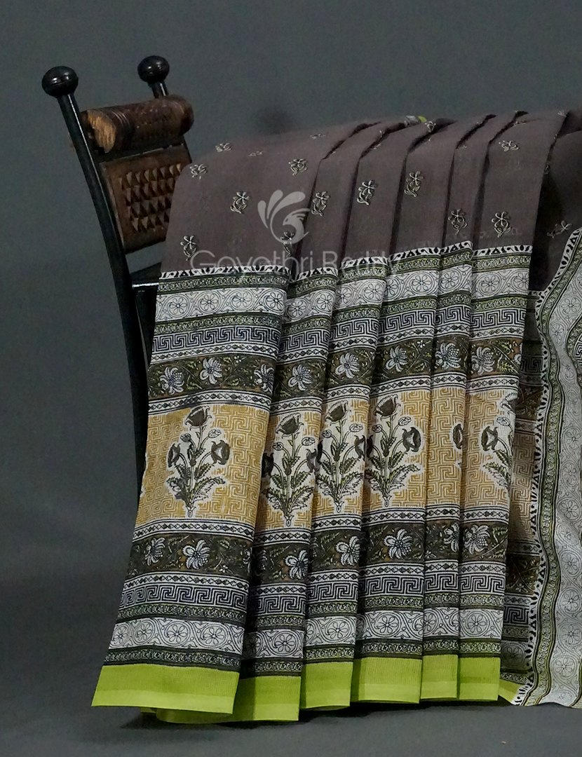 Shades of Grey With Block Print Munga Cotton Saree By Gayathri Reddy Designer Studio
