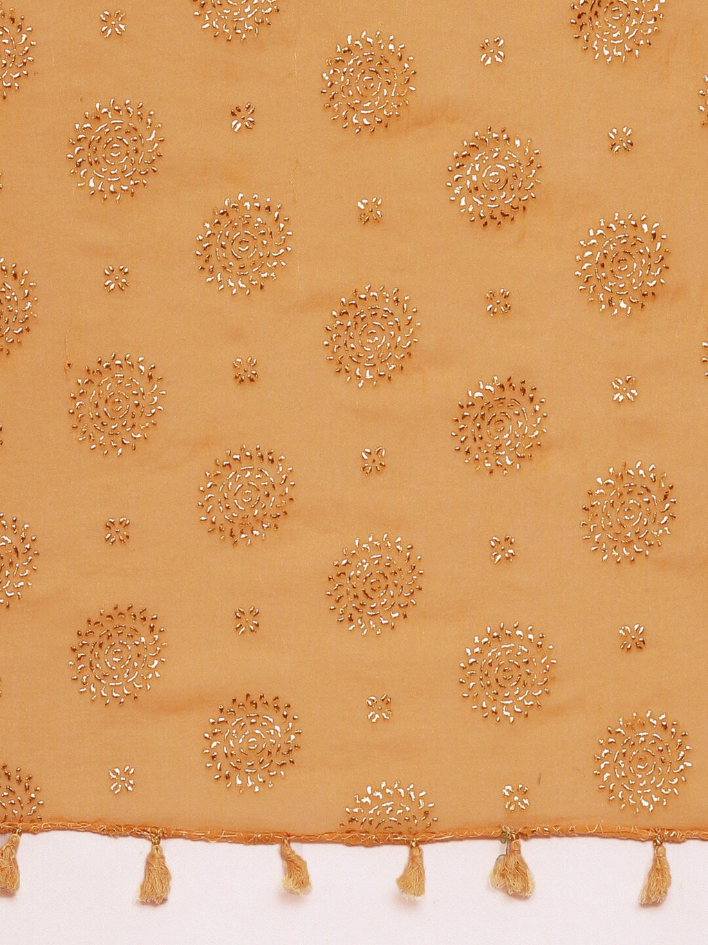 Souchii Beige & Gold Foil Print Dupatta with Tasselled Border