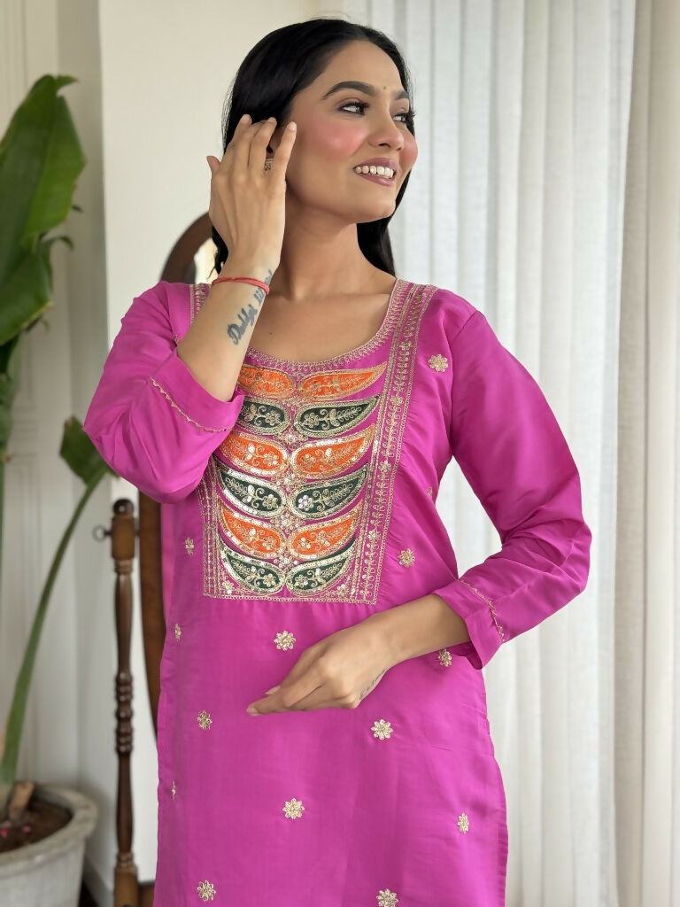 Light purple Viscose Chanderi Stitched Suit With Dupatta - Tanisha
