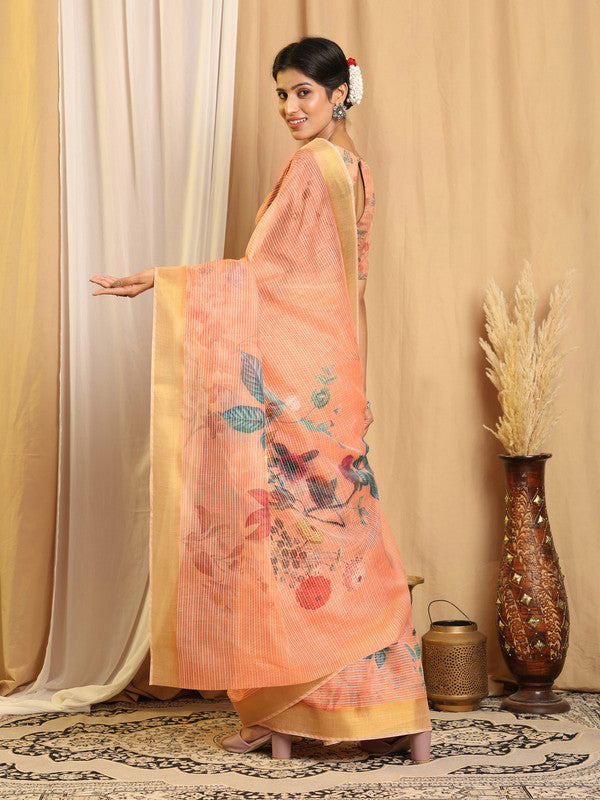 Shivam Fabrics Pink Chanderi Fabric Printed Saree