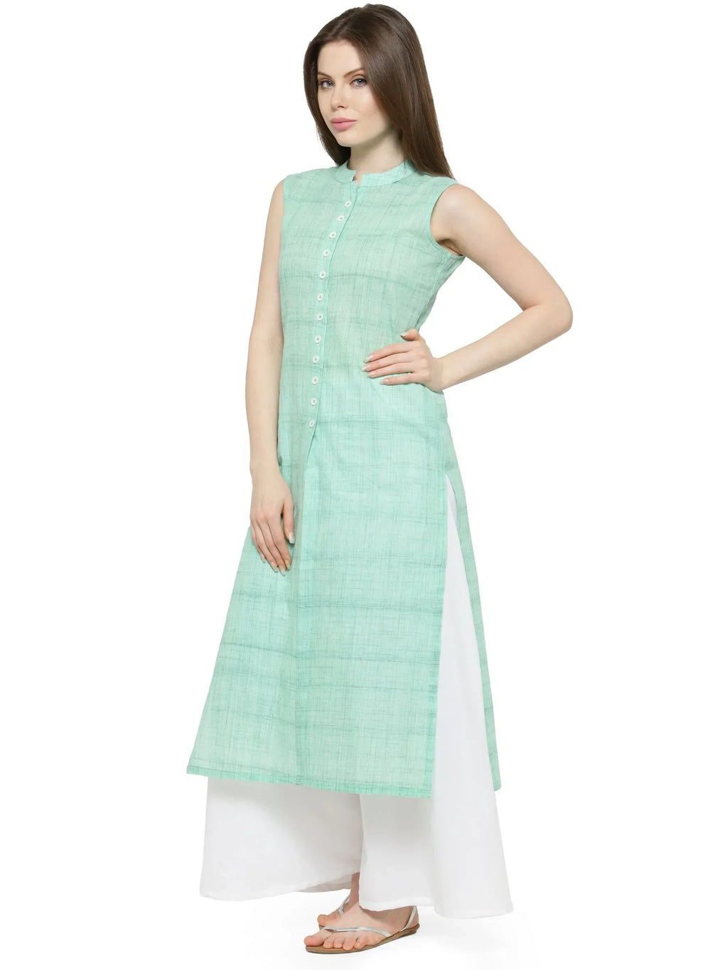 Jompers Women's Green Solid Straight Kurta