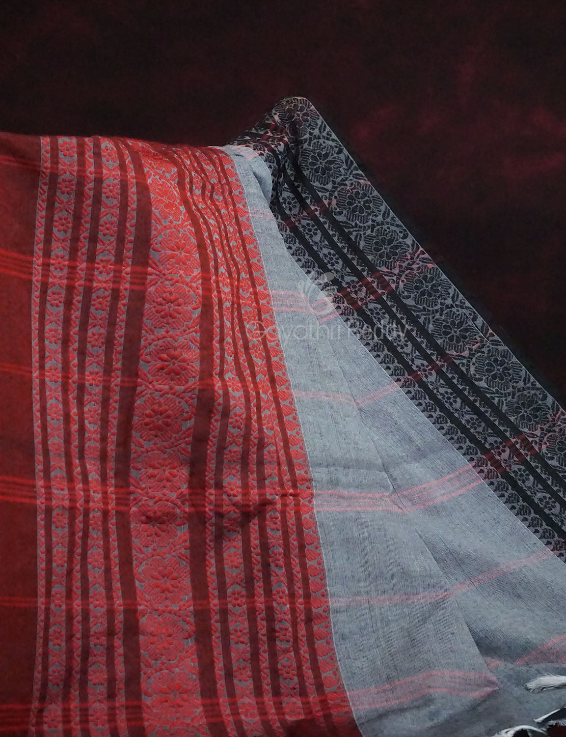 Grey Colour Contrast Thread Border Khadi Cotton Saree By Gayathri Reddy Designer Studio
