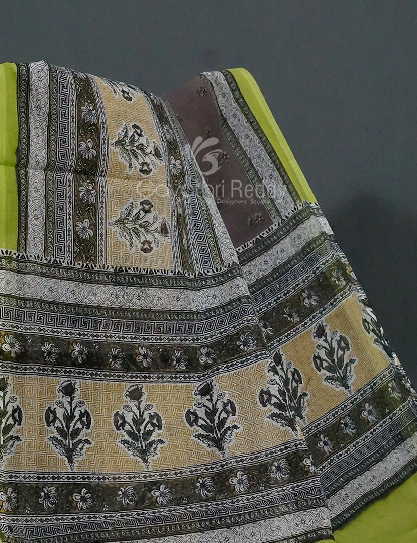 Shades of Grey With Block Print Munga Cotton Saree By Gayathri Reddy Designer Studio