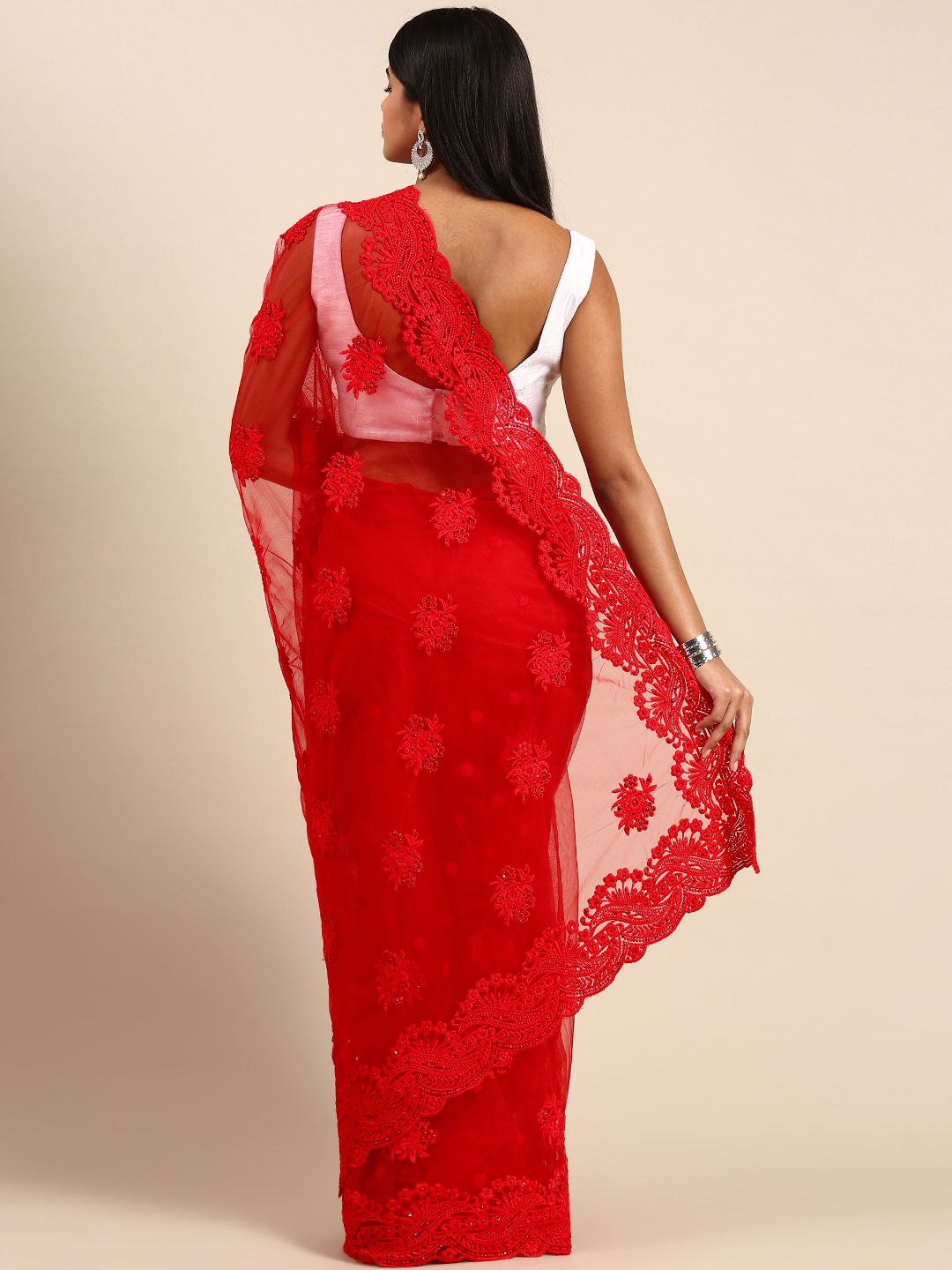 kasee Ethnic Motifs Embroidered Net Saree