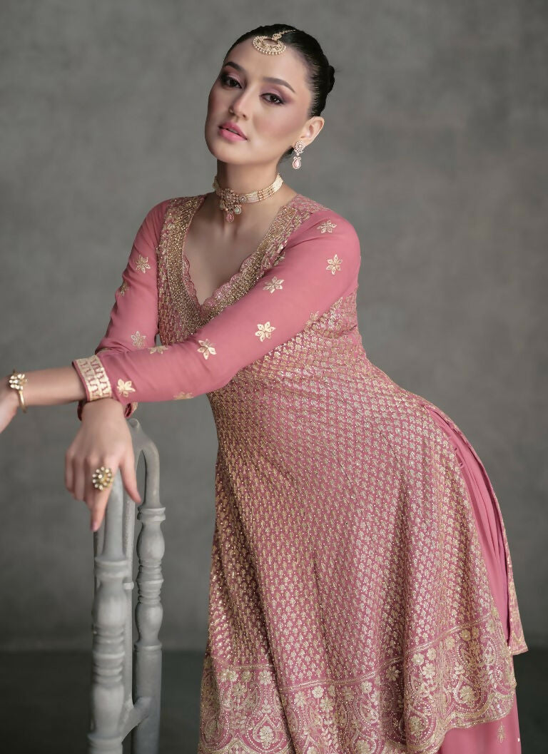 Vastranavya Mauve Embroidered Sequins Pakistani Palazzo Suit Party Wear