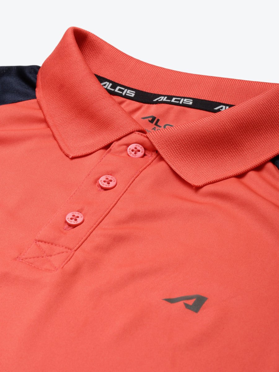 Alcis Men Red & Navy Blue Colourblocked Polo Collar Slim Fit Running T-shirt