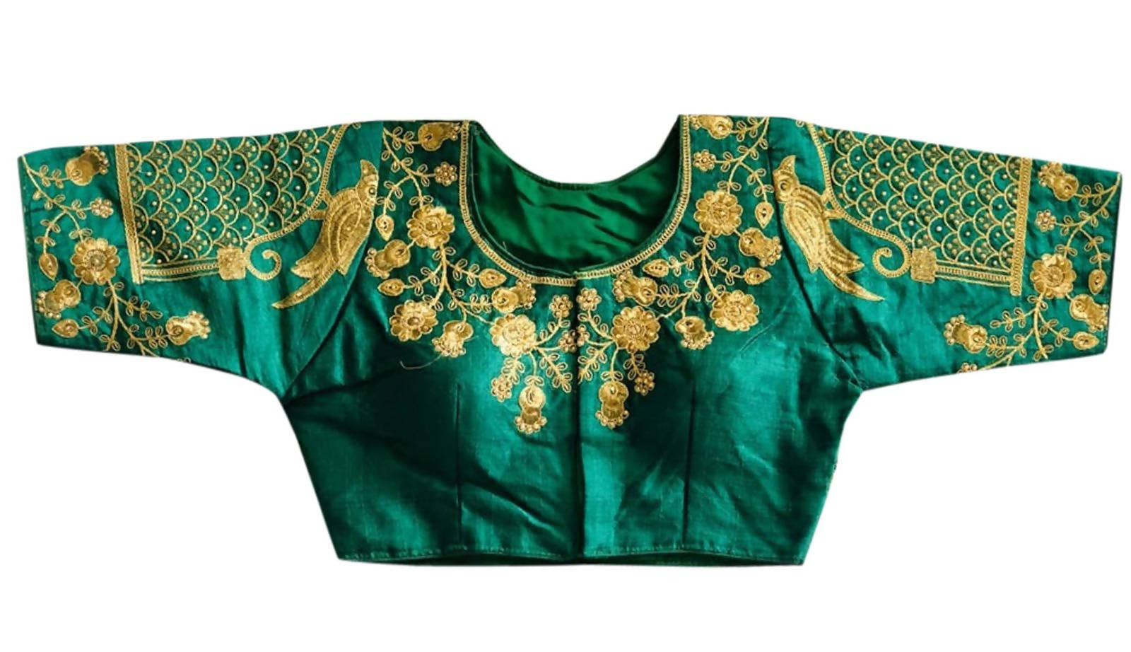 Vamika Beautiful Green Banglori Silk Embroidery Blouse