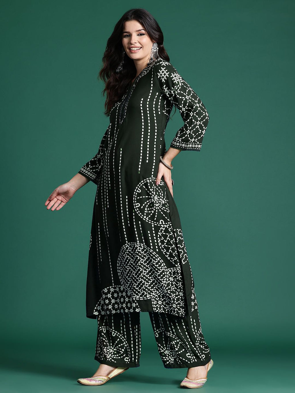 Indo Era Printed Beads & Stones Kurta with Trousers