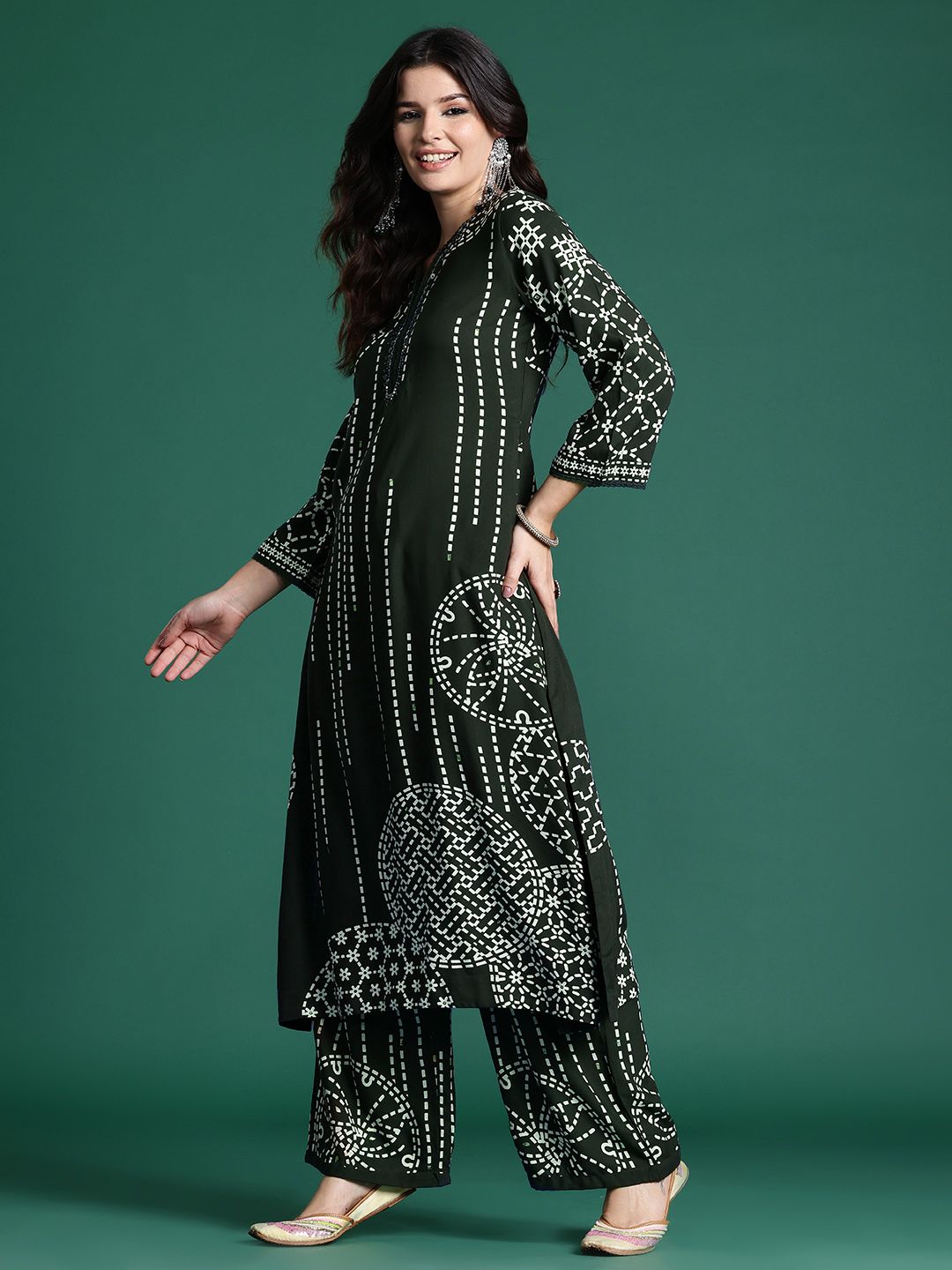Indo Era Printed Beads & Stones Kurta with Trousers