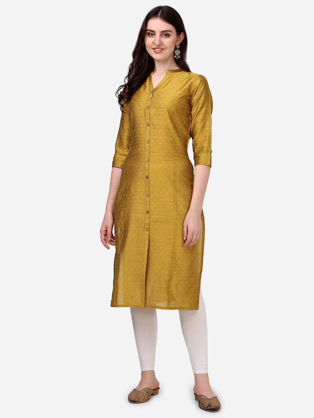 HERE&NOW Geometric Printed Mandarin Collar Dobby Art Silk Kurta