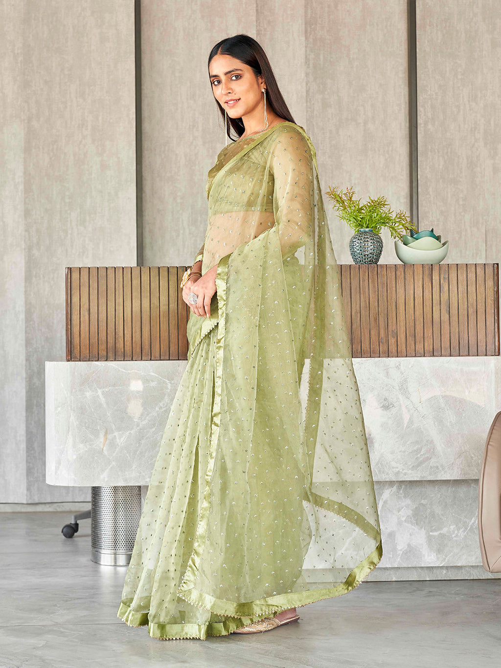 Tikhi Imli Sequinned Organza Saree