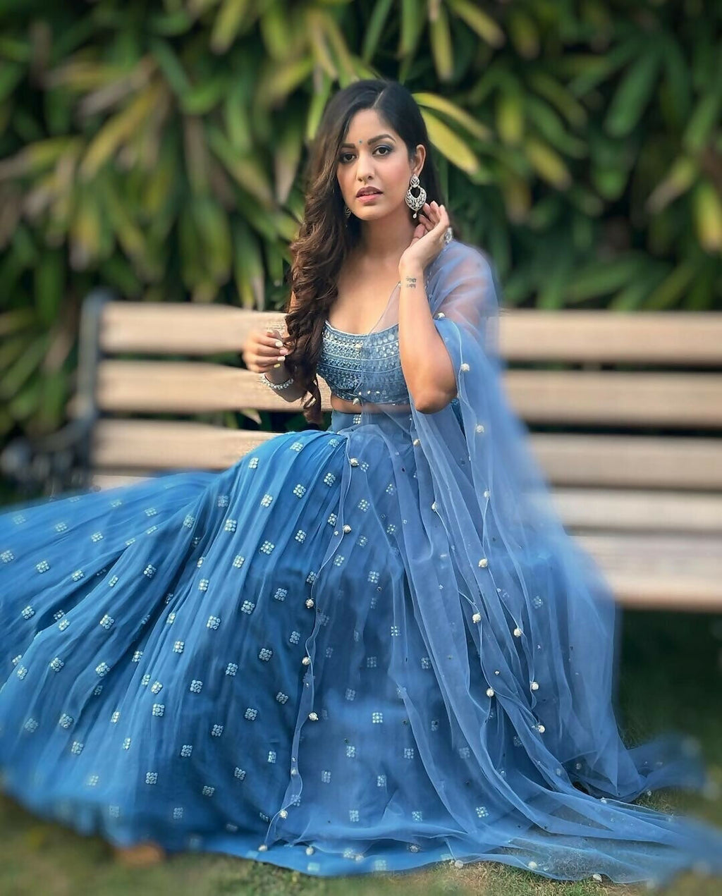 Jyoti Fashion Blue 3MM Sequence with Thread Embroidered Faux Georgette Lehenga Choli with Dupatta