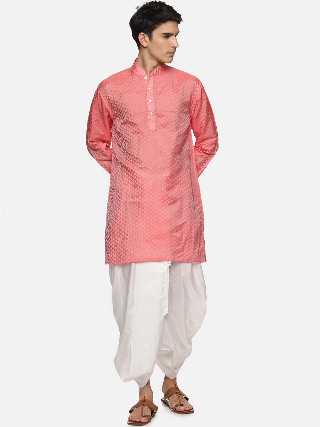 Sethukrishna Mens Red Striped Kurta with Dhoti Pants