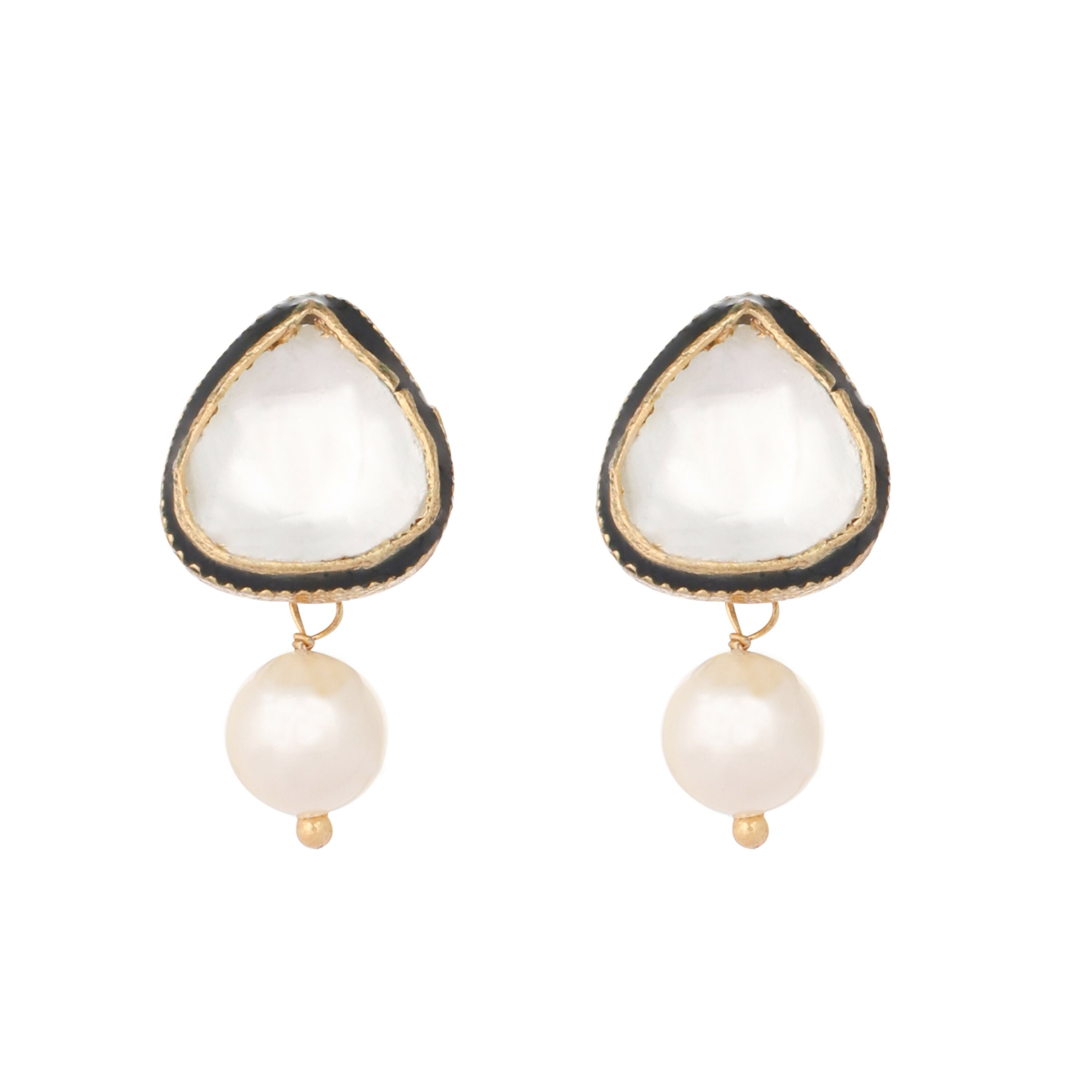 Nuyug 22K Gold Plated Kundan Stone Ethnic Mini Pearl Drop Studs