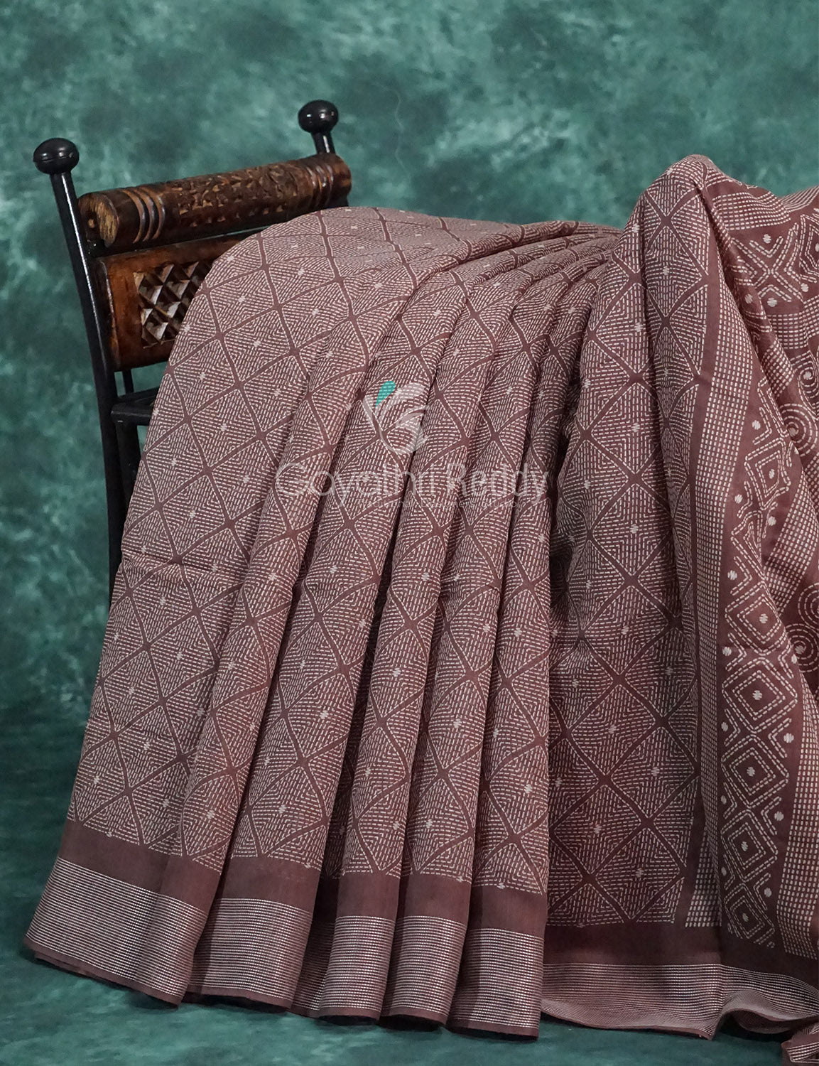 Mauve Brown Coloured Diamond Print Semi Chanderi Saree By Gayathri Reddy Designer Studio