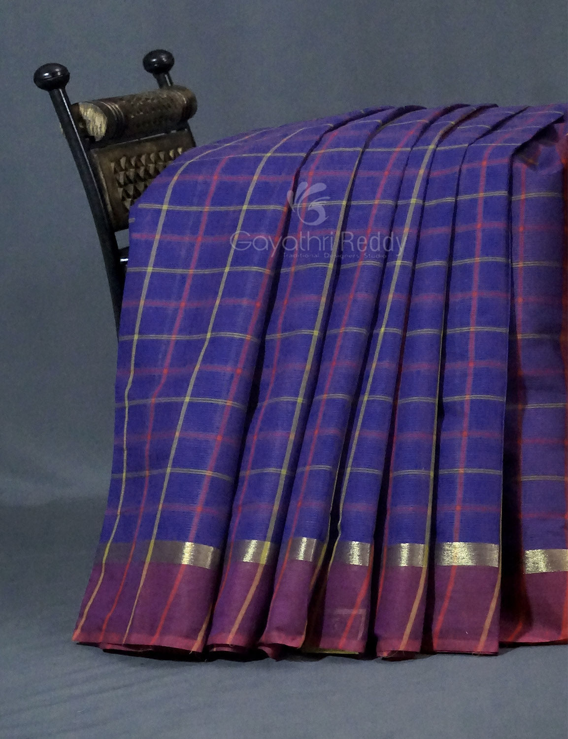 Dual Shade of Navy Blue And Magenta Pure Mangalgiri Cotton By Gayathri Reddy Designer Studio