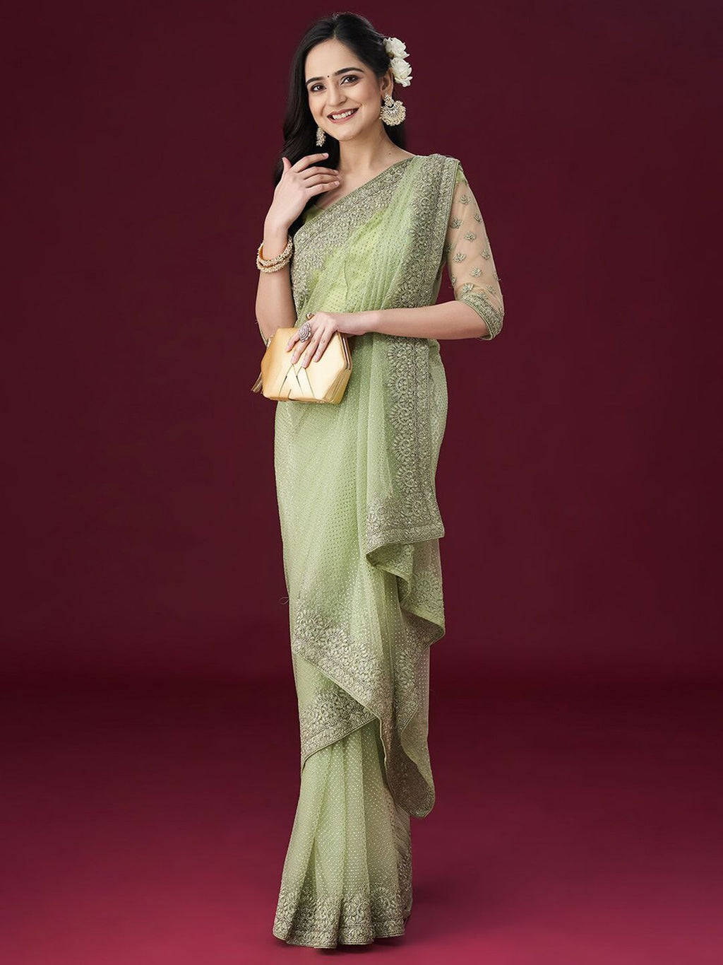 kasee Ethnic Motifs Embellished Net Sarees